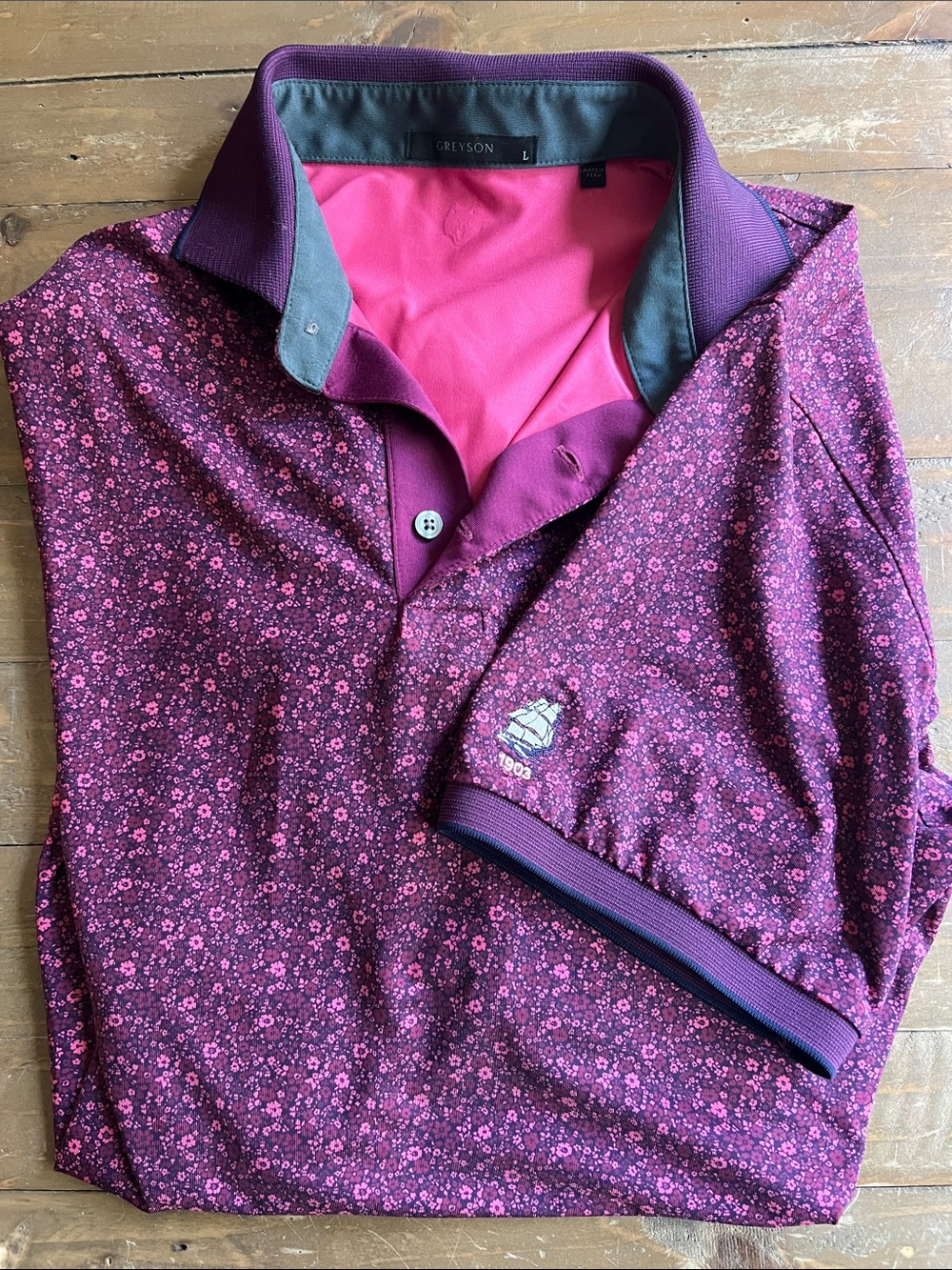 Greyson Plum Floral Polo with Pink Accents